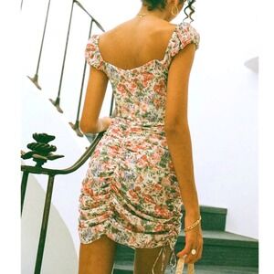 Sabo Floral Corset Midi Dress XS Pink Rose Ruched Back Sweetheart Neck